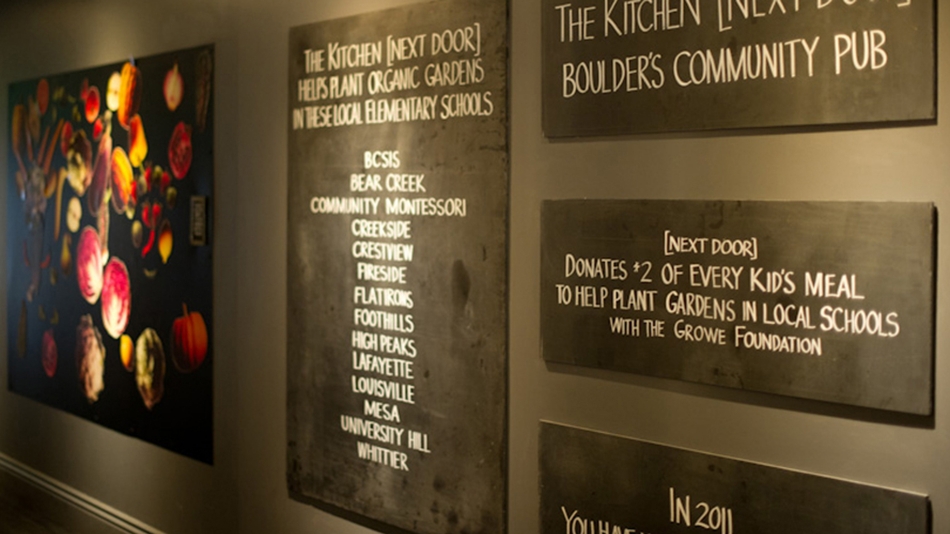 Menu written on chalkboards at The Kitchen [Next Door] in Boulder Colorado.