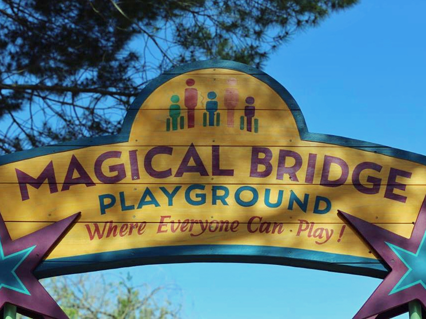 Redwood City Harp by Jen Lewin Entry sign to the Magical Bridge Playground